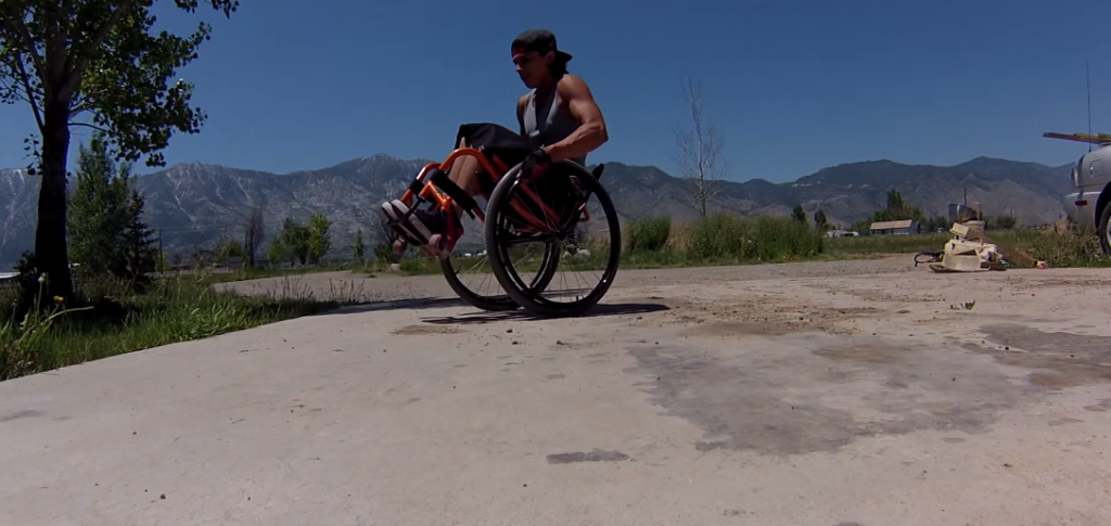Freestyle Wheelchair wheelie bu Steve. Photo courtesy of Steve Jacobo