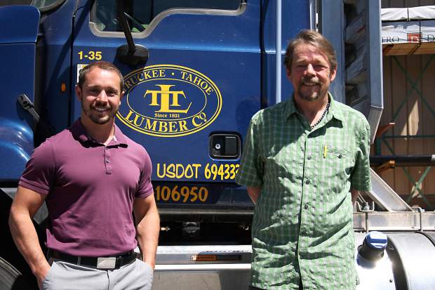 Two generations: Andrew Cross and father Embree “Breeze” Cross, current and past owners and operators of Truckee Tahoe Lumber Company. (PHOTO: SIERRA SUN)