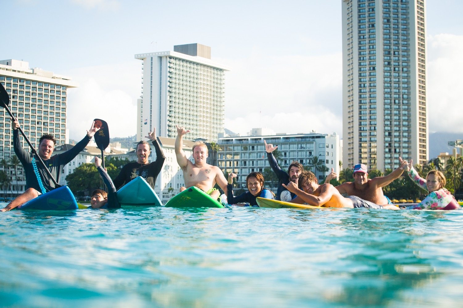 High Fives team competing in the Duke Ocean Fest in Waikiki, Honolulu, Hawaii.