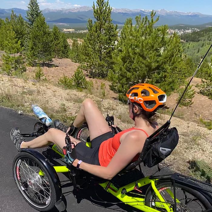 Adaptive Leg-Cycler riding on a trail