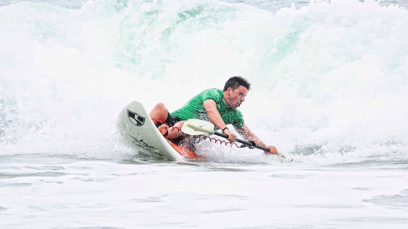 roy tuscany surfing in the US Open Adaptive Surfing Championship